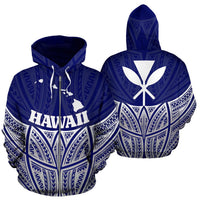 Hawaii Polynesian Zip up Hoodie Blue Pride Map and Seal Unisex Blue - Polynesian Pride