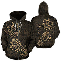 Tahiti Polynesian Family Turtles Zip up Hoodie Gold Unisex Gold - Polynesian Pride