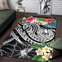 Tahiti Polynesian Area Rug - Summer Plumeria (Black) - Polynesian Pride