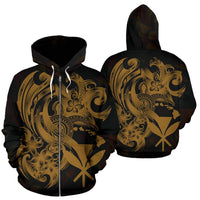 Polynesian Hawaii All Over Zip up Hoodie Kanaka Maoli Gold Turtle Unisex Gold - Polynesian Pride