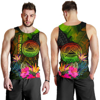 American Samoa Polynesian Personalised Men's Tank Top - Hibiscus and Banana Leaves - Polynesian Pride