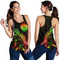 Tahiti Polynesian Women Tank Top - Turtle With Blooming Hibiscus Reggae - Polynesian Pride
