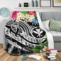 Polynesian Hawaii Kanaka Maoli Premium Blanket - Summer Plumeria (Black) - Polynesian Pride