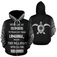 Polynesian All Over Zip up Hoodie Islanders Unisex Black - Polynesian Pride