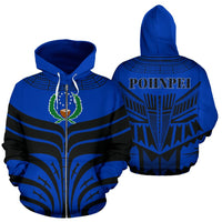 Pohnpei All Over Zip up Hoodie Micronesian Tattoo Design Unisex Blue - Polynesian Pride