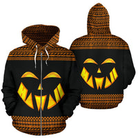 Hawaii Halloween All Over Zip up Hoodie Unisex Black - Polynesian Pride