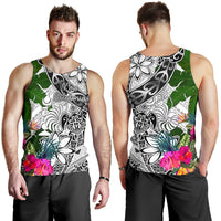 New Caledonia Men's Tank Top White - Turtle Plumeria Banana Leaf Crest - Polynesian Pride