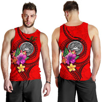 American Samoa Polynesian Men's Tank Top - Floral With Seal Red Red - Polynesian Pride