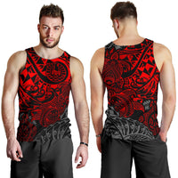 Tahiti Polynesian Men Tank Top - Red Turtle Hibiscus Flowing - Polynesian Pride
