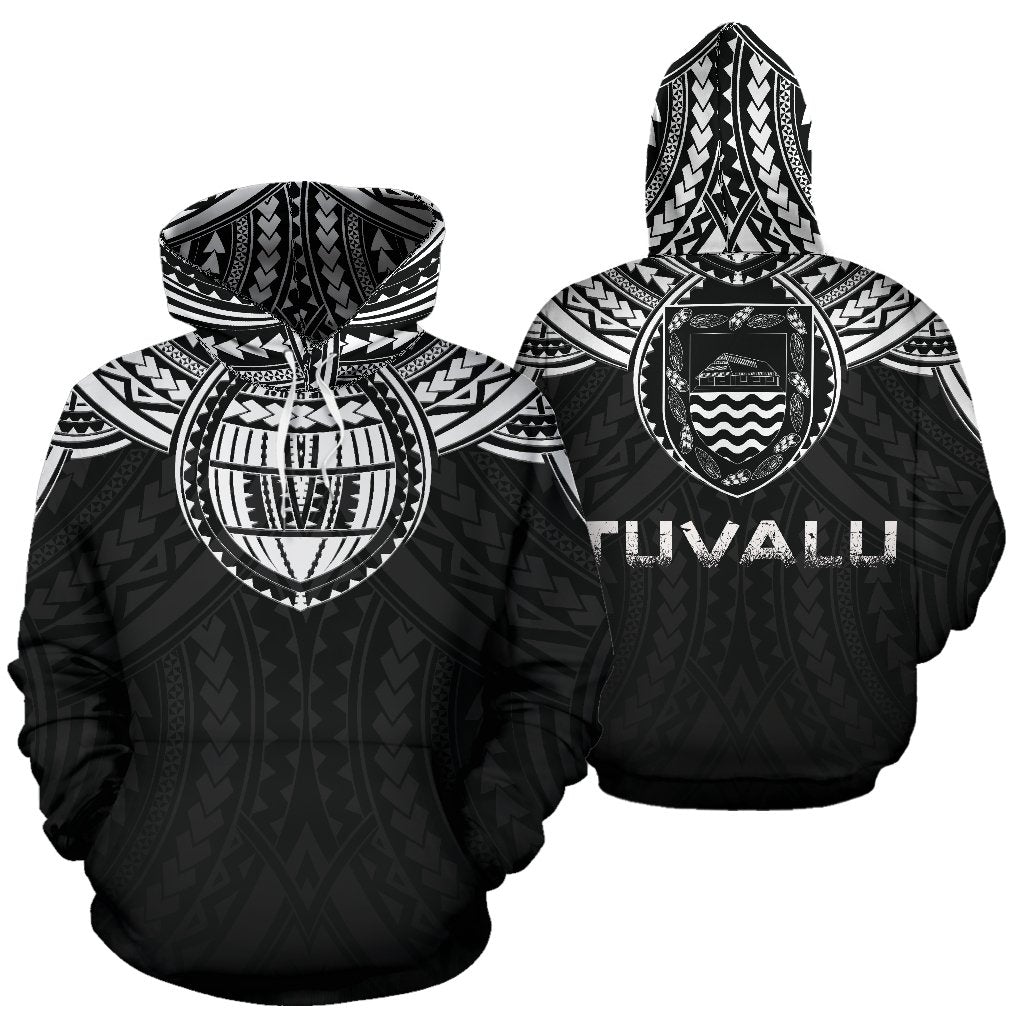 Tuvalu All Over Hoodie Tuvalu Coat of Arms Polynesian Tattoo A5 Unisex Black - Polynesian Pride