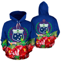 Samoa Polynesian Hoodie Flag Hibiscus Unisex Blue - Polynesian Pride