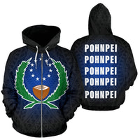 Pohnpei All Over Zip up Hoodie Go Pohnpei Style Unisex Black - Polynesian Pride