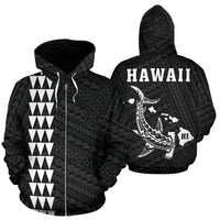Polynesian Kakau Hammerhead Shark Map of Hawaii Zip Hoodie White Unisex White - Polynesian Pride
