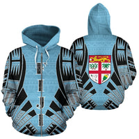 Fiji All Over Zip up Hoodie Polynesian Tattoo Style Unisex White - Polynesian Pride