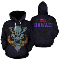 Polynesian Kamapuaa Flag of Hawaii Zip Hoodie Purple Hawaiian Mythology Style Unisex Purple - Polynesian Pride