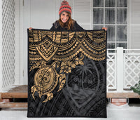 Guam Polynesian Premium Quilt - Guam Coat Of Arms & Golden Turtle Hibiscus - Polynesian Pride