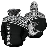 Bora 987 Fish All Over Hoodie Polynesian Black Curve Style Unisex Black - Polynesian Pride