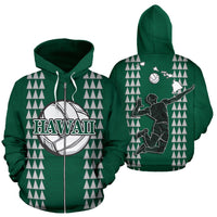 Polynesian Hawaii Zip up Hoodie Volleyball Hawaiian Pattern Green Unisex Green - Polynesian Pride