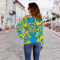 Tuvalu Women's Off Shoulder Sweater - Polynesian Tattoo Flag - Polynesian Pride