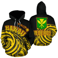 Polynesian Medeiros Kanaka Maoli Map of Hawaii Zip Hoodie Tatau Style Unisex Black - Polynesian Pride