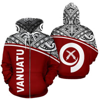 Vanuatu Polynesian Zip up Hoodie Red Curve Unisex Red - Polynesian Pride