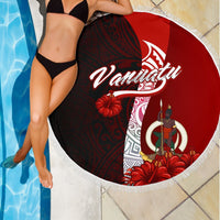 Vanuatu Polynesian Beach Blanket - Coat Of Arm With Hibiscus - Polynesian Pride