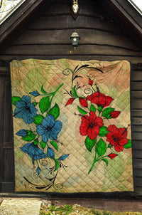 Hibiscus Red And Blue Premium Quilt - Polynesian Pride