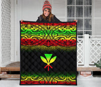 Hawaii Premium Quilt - Reggae Kanaka Maoli Polynesian Tattoo & Black Frog - Polynesian Pride