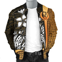 Pohnpei Micronesia Men's Bomber Jackets Gold - Turtle With Hook - Polynesian Pride