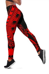 Nauru Women Leggings Polynesian Pattern Red - Polynesian Pride