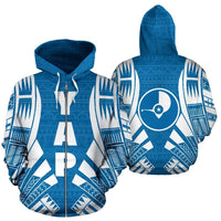 Yap All Over Zip up Hoodie Tattoo Style Unisex Blue - Polynesian Pride