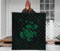 Hawaii Turtle Hibicus Map Premium Quilt - Green - Polynesian Pride