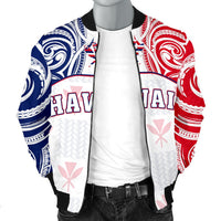 Hawaiian Kanaka Men's Bomber Jacket Flag Nation Demodern White AH - Polynesian Pride