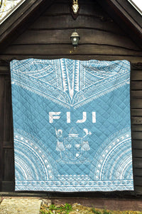 Fiji Premium Quilt - Fiji Coat Of Arms Polynesian Chief Light Blue Version - Polynesian Pride