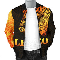 Sun In Leo Zodiac Men Bomber Jacket Polynesian Tattoo Simple - Orange Black - Polynesian Pride