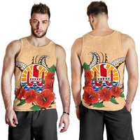 Tahiti Polynesian Men Tank Top - Hibiscus Coat of Arm Beige - Polynesian Pride