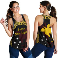 Papua New Guinea Women's Racerback Tank - Erudite Eye Black - Gold - Polynesian Pride