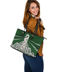 Maori Moko Tattoo Large Leather Tote, Manaia Pounamu - Polynesian Pride