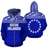 Cook Islands Polynesian Zip up Hoodie Horizontal Blue Unisex Blue - Polynesian Pride