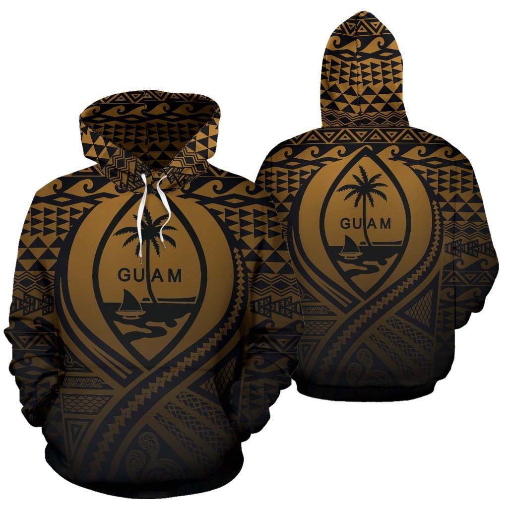Guam All Over Hoodie Lift up Gold Unisex Gold - Polynesian Pride