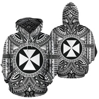 Wallis nd Futuna ll Over Hoodie Wallis nd Futuna Coat of rms Polynesian White Black - Polynesian Pride