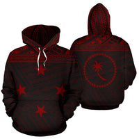 Federated States of Micronesia All Over Hoodie Chuuk Red Style Unisex Black - Polynesian Pride