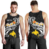 Papua New Guinea Custom Personalised Men's Tank Top - PNG Seal Polynesian Patterns Plumeria (Black) - Polynesian Pride