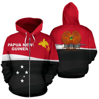 Papua New Guinea Zip up Hoodie Papua New Guinea Flag & Coat of Arms Unisex Black - Polynesian Pride