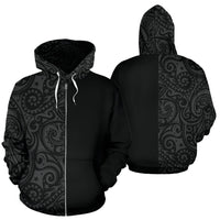 Polynesian Zip Hoodie Polynesian Tattoo Half Grey Unisex Grey - Polynesian Pride