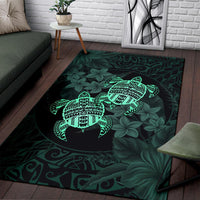 hawaii Rug - Turtle Strong Pattern Hibiscus Plumeria Turquoise AH - Polynesian Pride