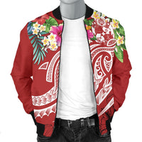 Tonga Polynesian Men's Bomber Jacket - Summer Plumeria (Red) - Polynesian Pride