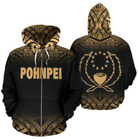 Pohnpei All Over Zip up Hoodie Gold Fog Style Unisex Black And White - Polynesian Pride