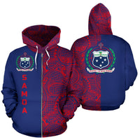 Samoa Custom Zip up Hoodie Samoa Coat of Arms Polynesian Tattoo Half Style TH0 - Polynesian Pride
