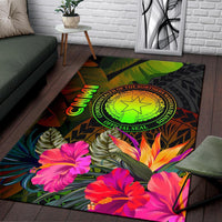 Northern Mariana Islands Polynesian Area Rug - Hibiscus and Banana Leaves - Polynesian Pride